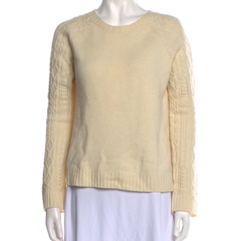 The Row | Crew Neck Ivory Cable Knit Sweater